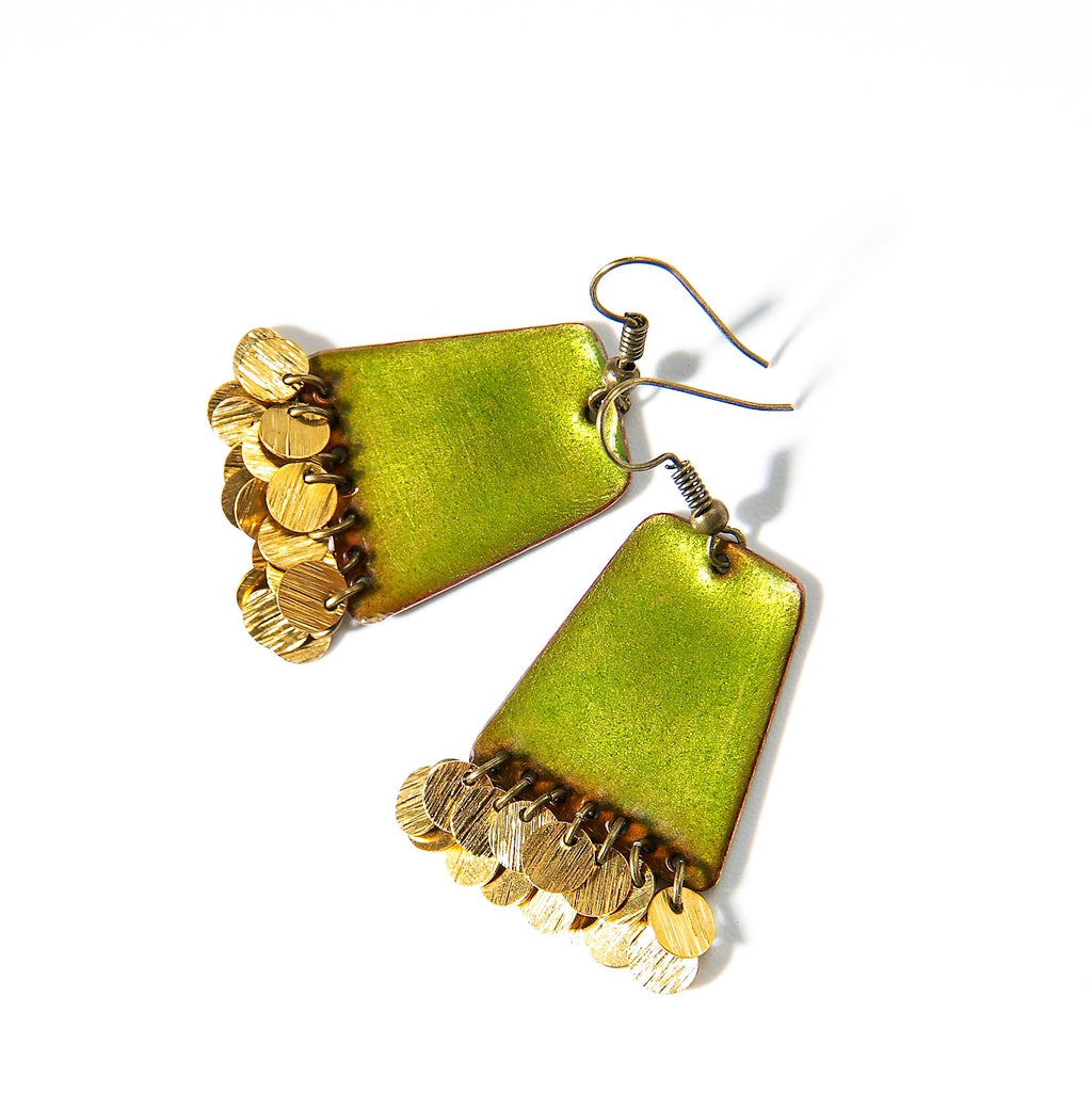 Zagara - világoszöld tűzzománc fülbevaló peridottal