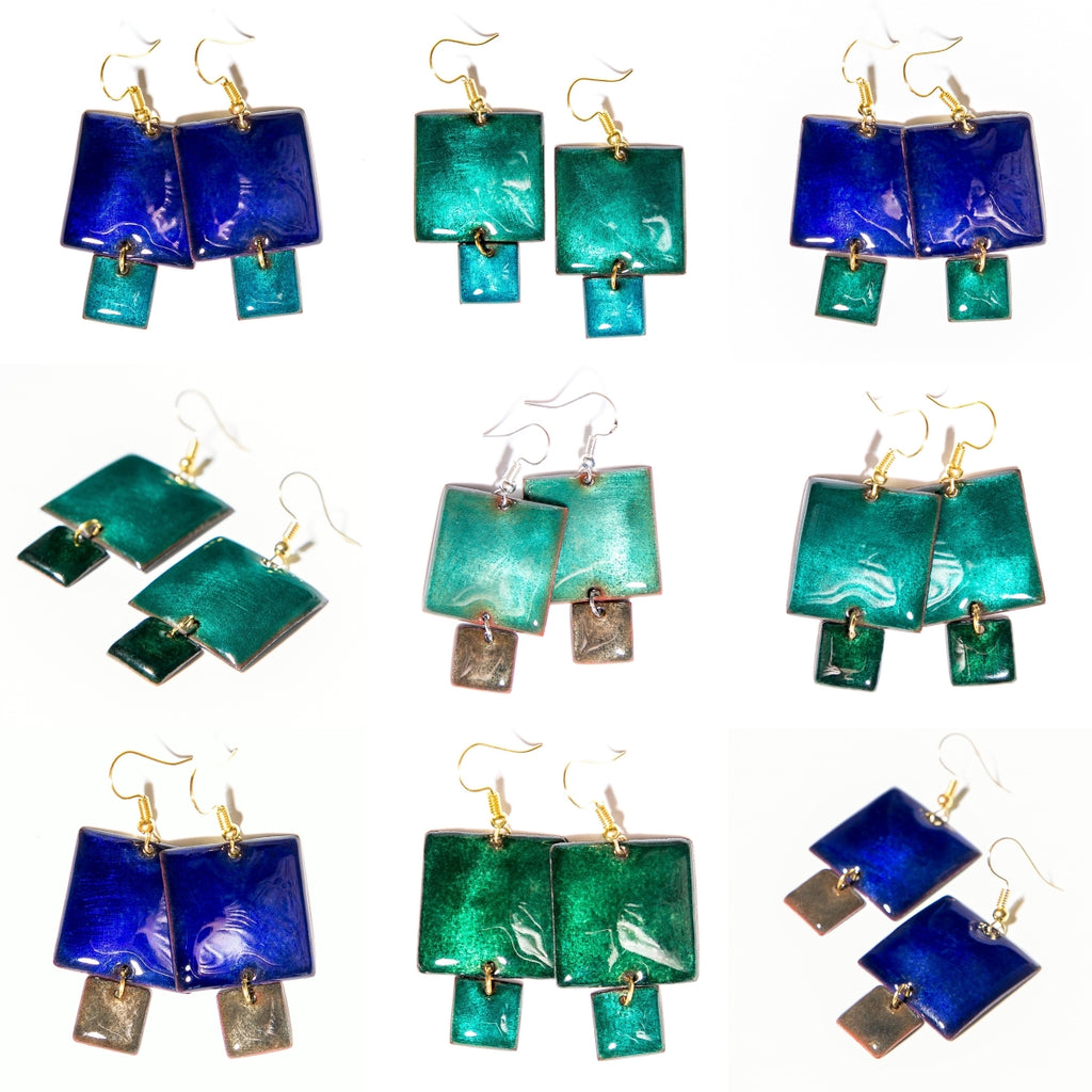 Chefchaouen - szögletes tűzzománc fülbevaló