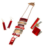 Almendra - hosszúkás tűzzománc fülbevaló rubinvörös