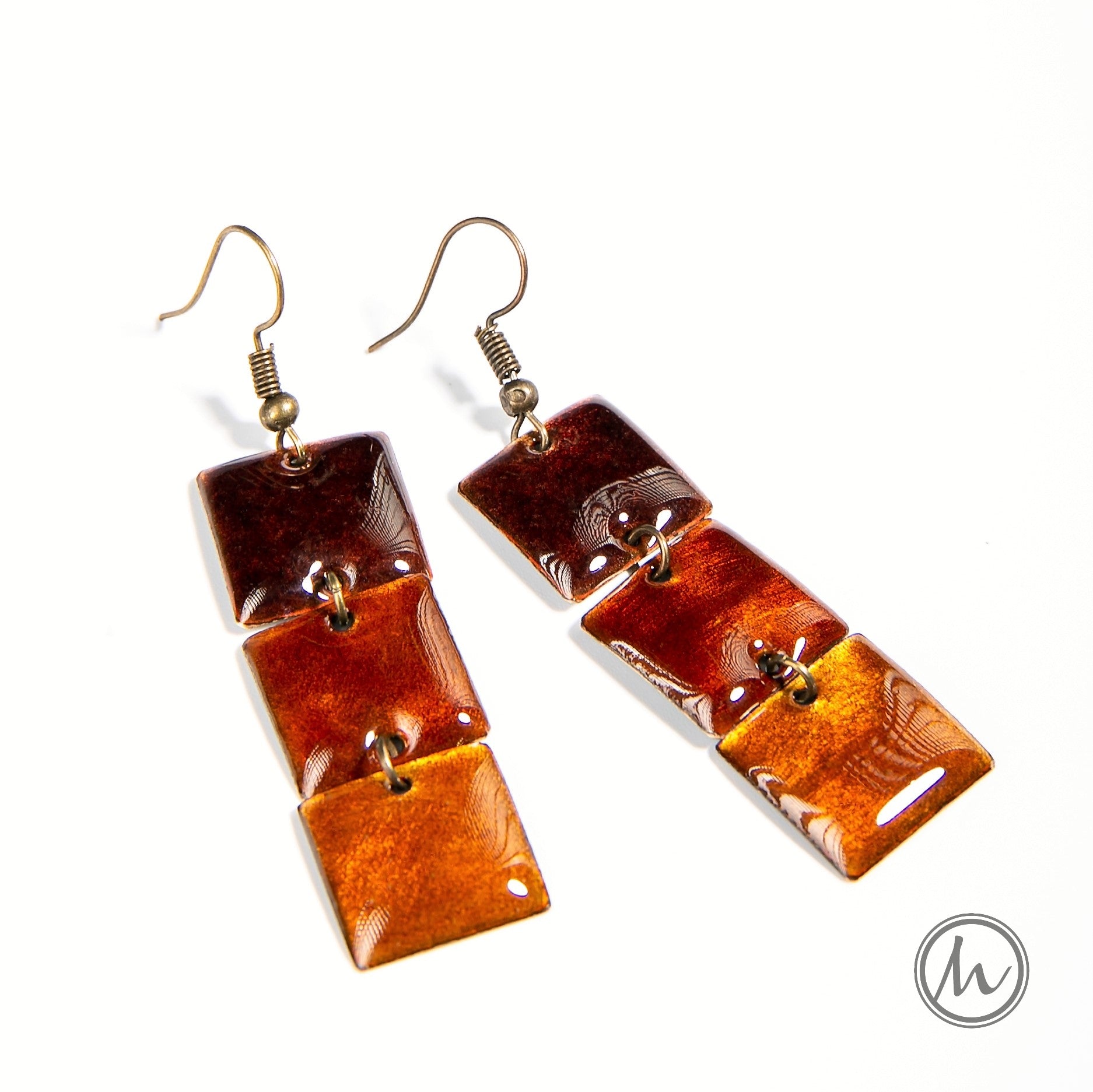 Karamell - szögletes tűzzománc fülbevaló