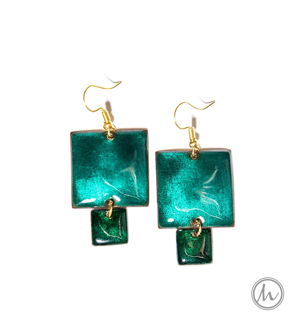 Chefchaouen - szögletes tűzzománc fülbevaló