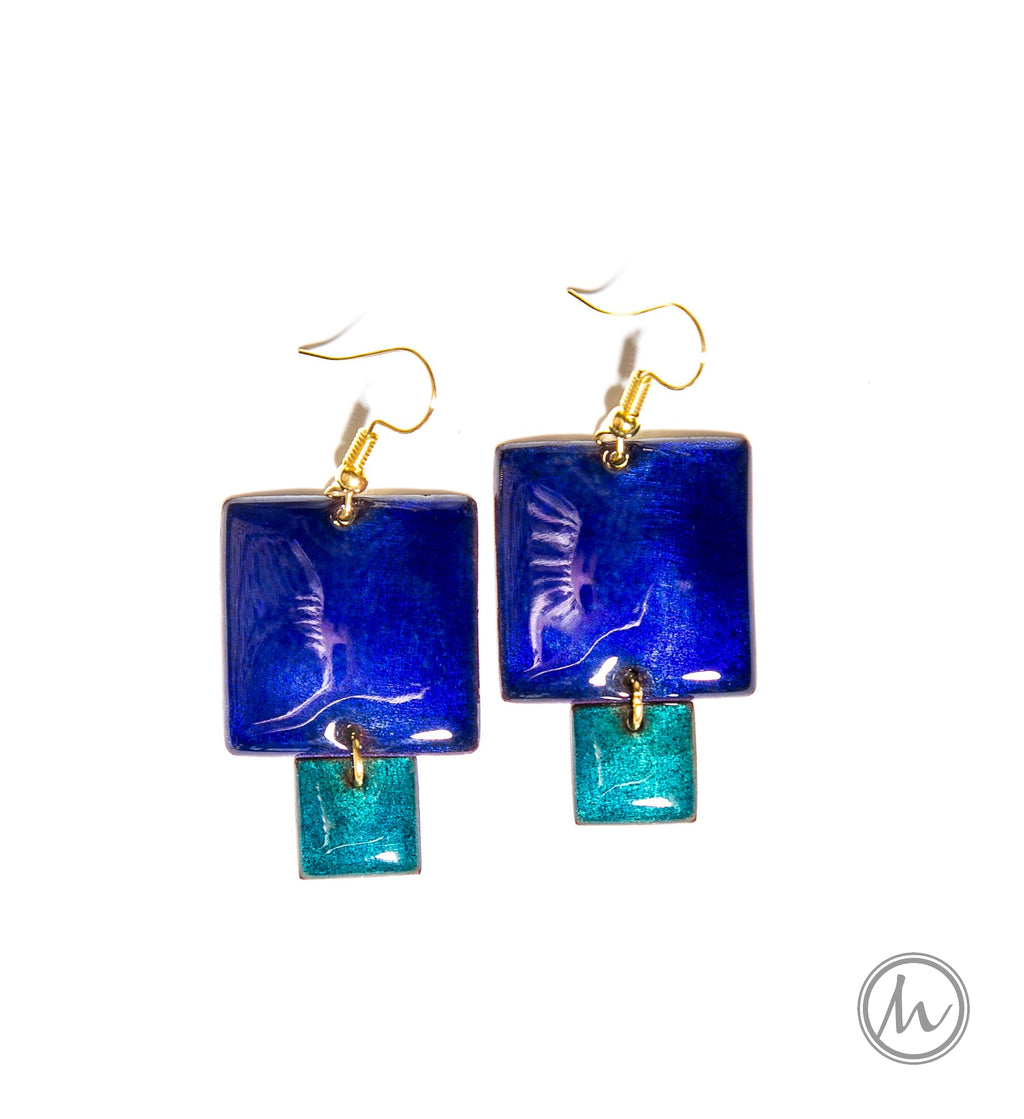 Chefchaouen - szögletes tűzzománc fülbevaló