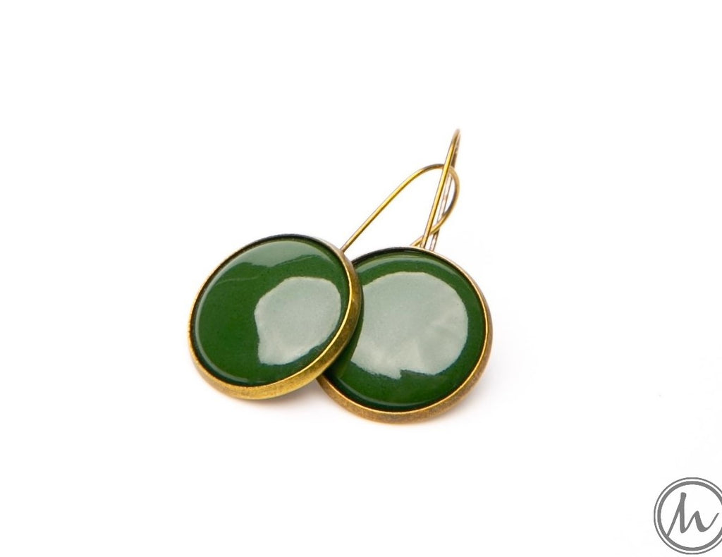 Kapcsos tűzzománc fülbevaló - erdőzöld