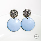 Hópihék - tűzzománc fülbevaló mintázott fém koronggal