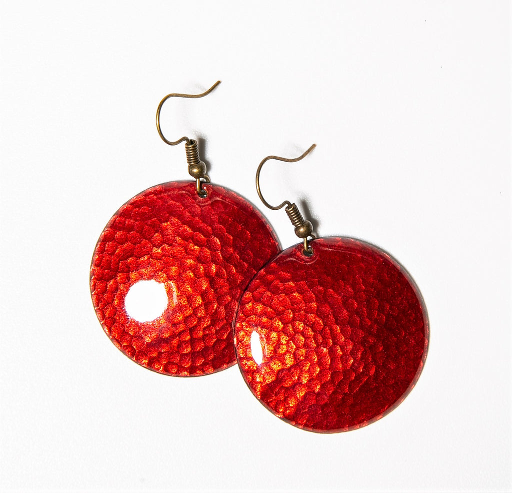 Martelado - kalapált kerek tűzzománc fülbevaló