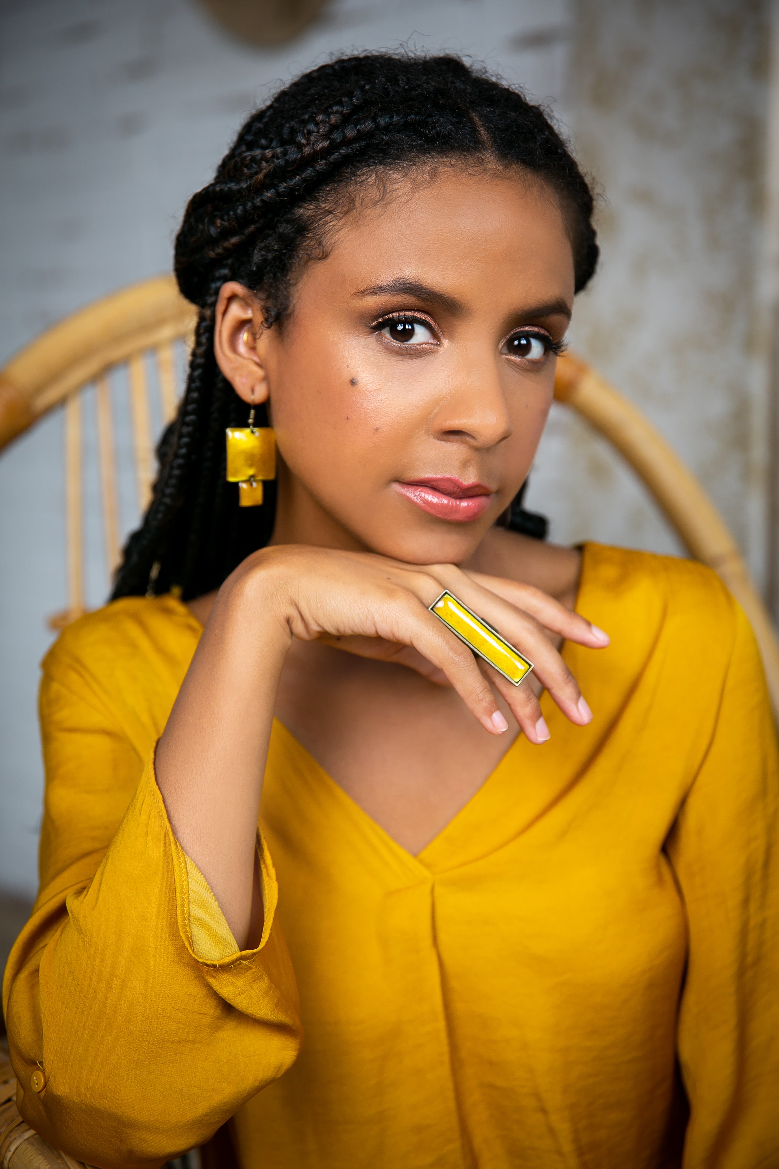 Solfatara - szögletes tűzzománc gyűrű aranysárga