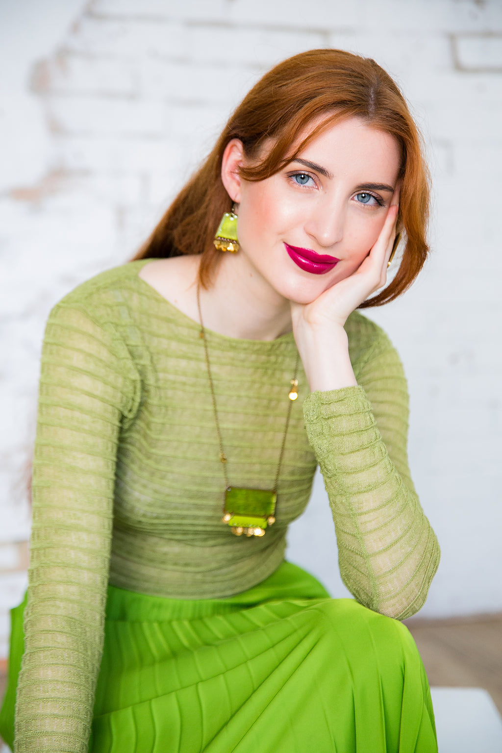 Zagara - világoszöld tűzzománc fülbevaló peridottal